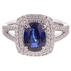 2.00 Carat Sapphire Diamond Platinum Double Halo Ring