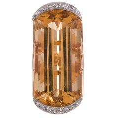 Colossal 70 Carat Citrine Diamond Gold Plaque Ring