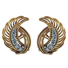 1950s Retro Diamond Gold Platinum Ear Clips 10