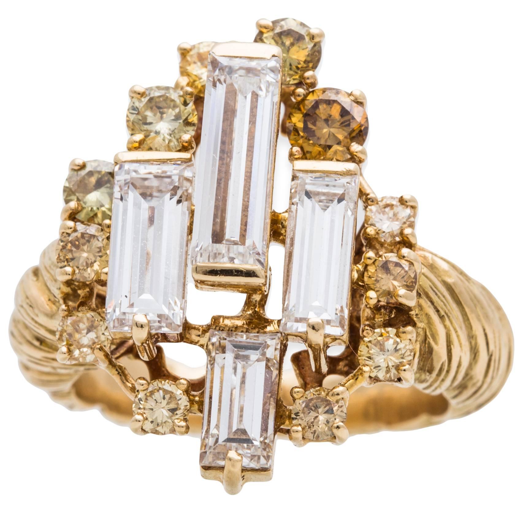 Chaumet Multi-Color Diamond Gold Ring For Sale