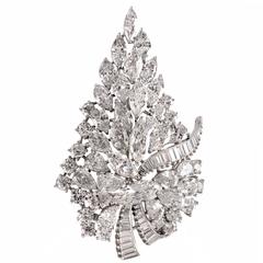 Stunning Diamond Platinum Leaf Brooch Pin and Pendant