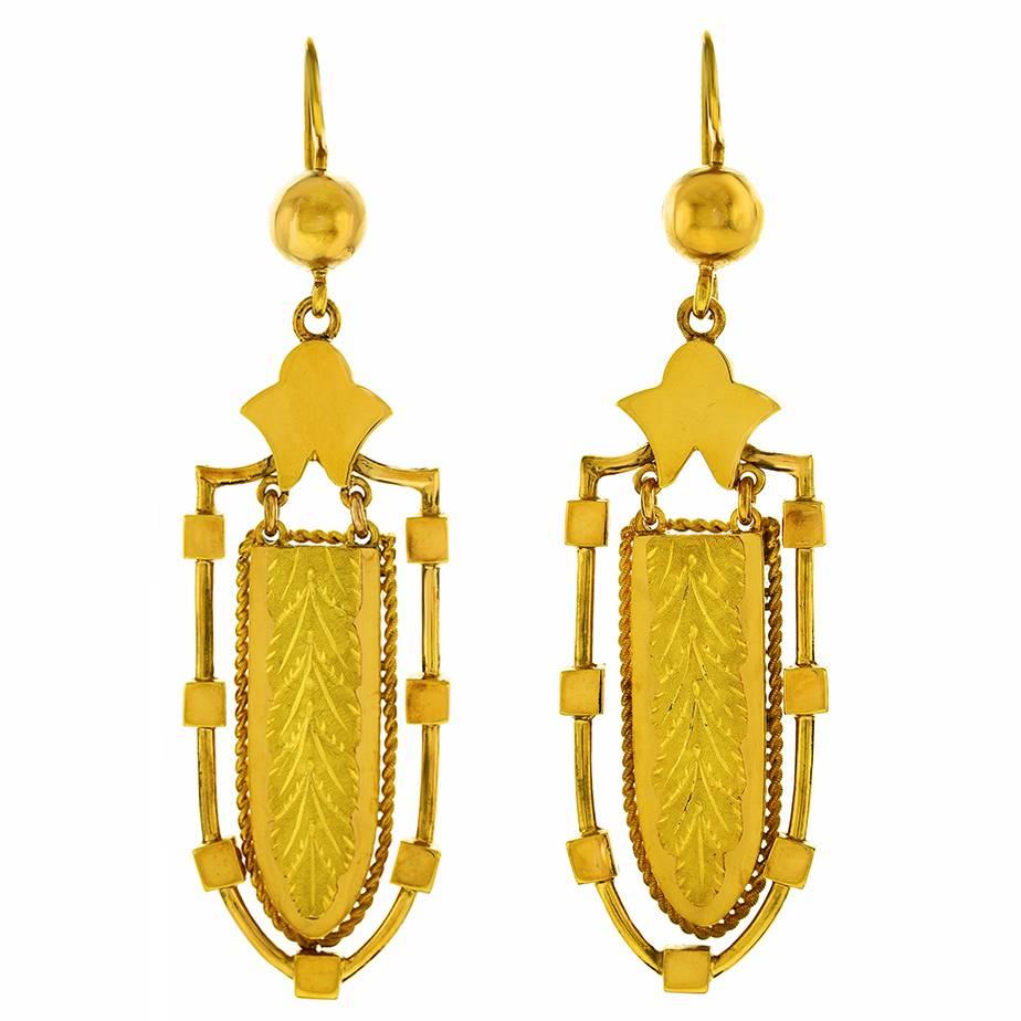 Antique Gothic Revival Gold Chandelier Earrings