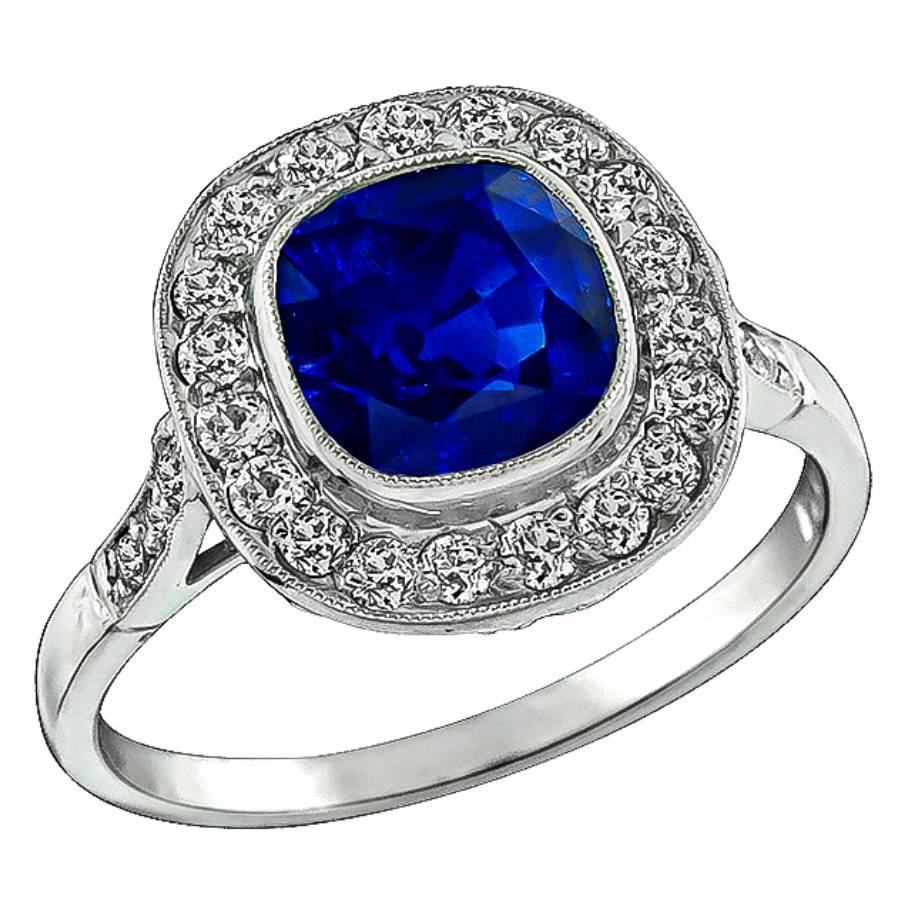 Amazing 3.12 Carat Natural Sapphire Diamond platinum Engagement Ring For Sale