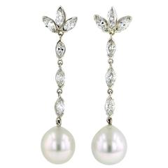 Diamond Pearl platinum Drop Earrings