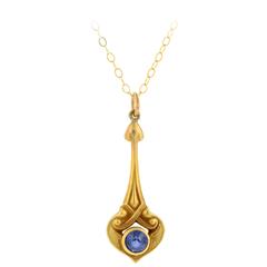 Art Nouveau Sapphire gold Drop Pendant