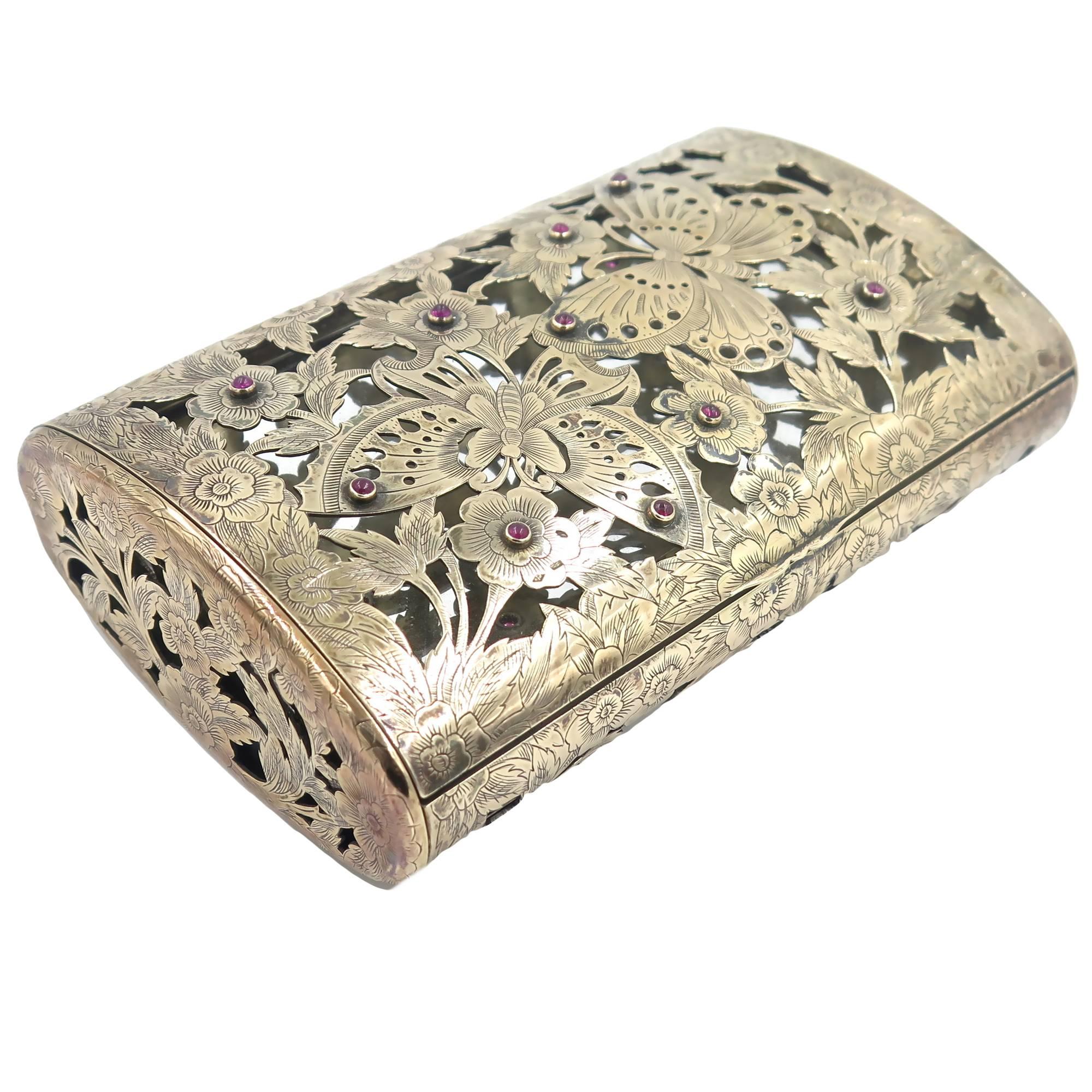 BOUCHERON Rose Gold Topped Silver and Ruby Vanity Case.