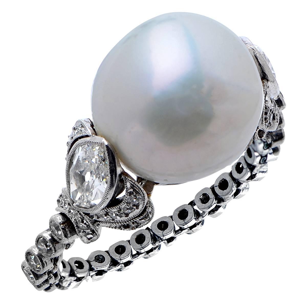 Pearl diamond platinum ring