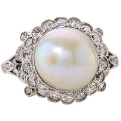 GIA Certified Art Deco Natural Pearl Platinum Ring