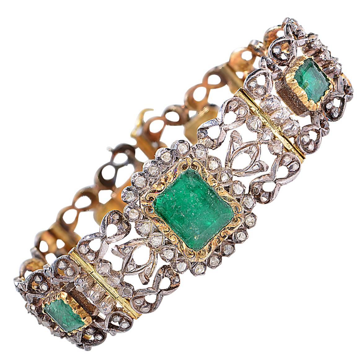 Victorian Emerald silver gold Bracelet