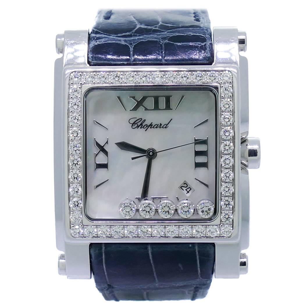 Chopard lady's White gold diamond Happy Sport XL Square wristwatch