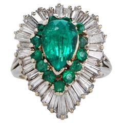 1.57 Carat Emerald Diamond Gold Ballerina Ring