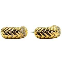 Bulgari Spiga Diamond Gold Hoop Earrings 