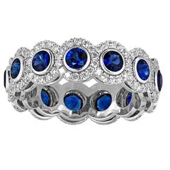 Eternity Blue Sapphire Diamond Gold Band Ring 8