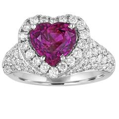 Certified No Heat 3.05 Carat Purple Sapphire Diamond Gold Heart Ring 8