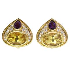 Marina B Amethyst Citrine Diamond gold Earrings
