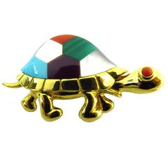 Asch Grossbardt Adorable Multi Stone Gold Turtle Pin