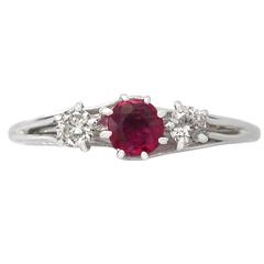 0.56Ct Ruby & 0.25Ct Diamond, 18k White Gold Trilogy Ring - Vintage Circa 1950 10