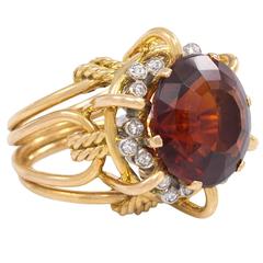 Vintage 1950s Mellerio Citrine Diamond Gold Ring