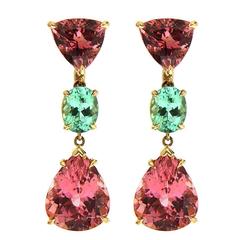 Pink and Green Tourmaline Gold Earrings 8