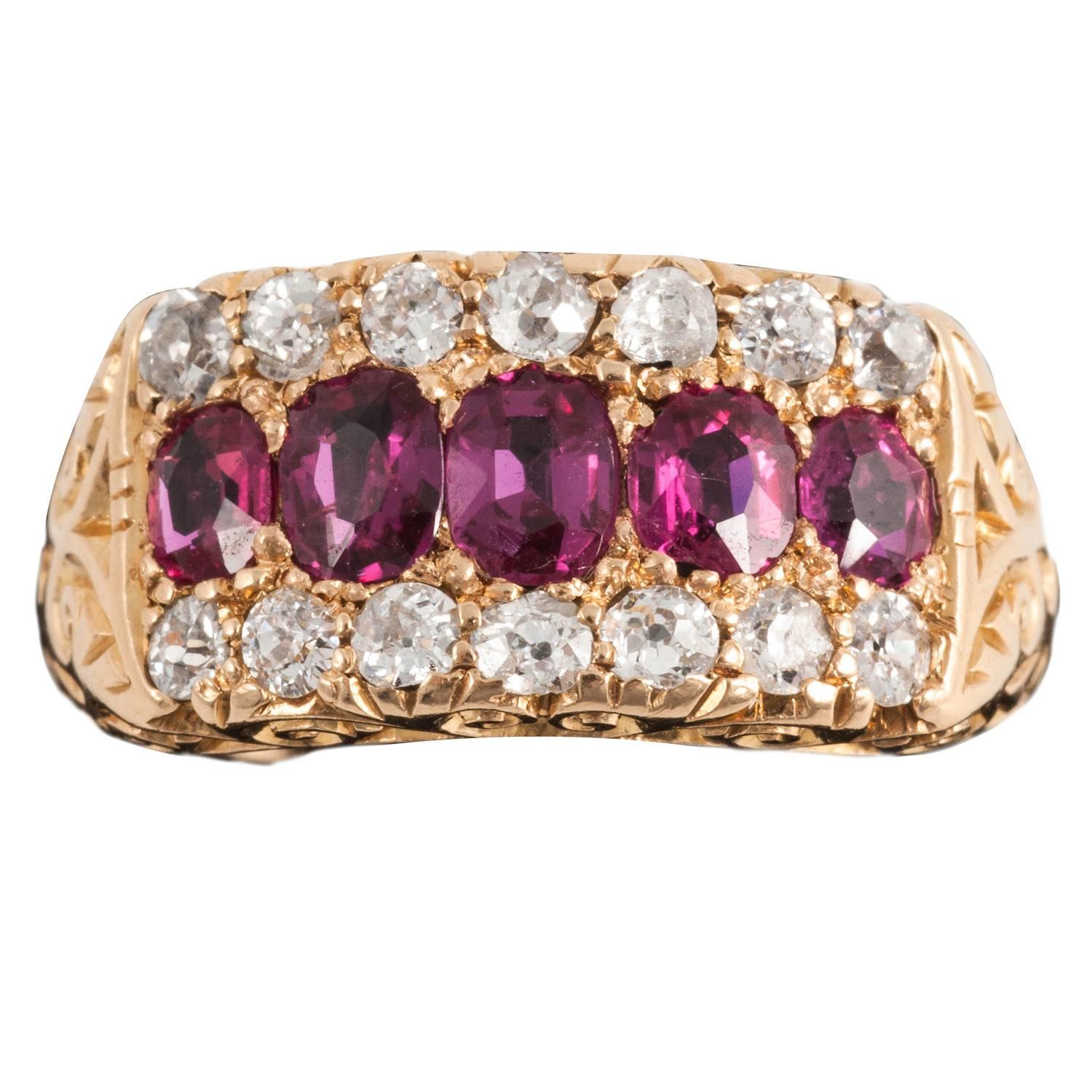 Edwardian Ruby and Diamond carved ring For Sale