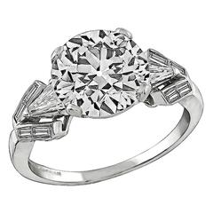 2.95 Carat Old European Cut Diamond Platinum Engagement Ring