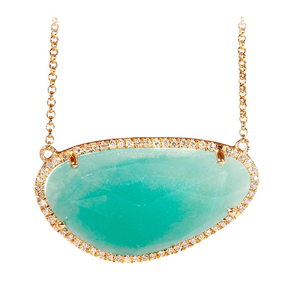 Amazonite Diamond Gold Necklace