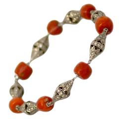 Art Deco Coral Bead and Diamond Bracelet 10