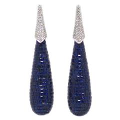 Invisible Set Sapphire Diamond gold Ear Pendants