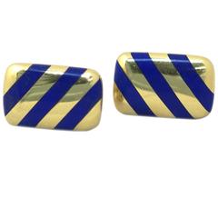 Blue Enamel Gold Cufflinks 