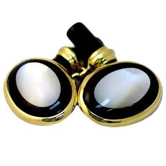 Retro Mother of Pearl Onyx gold Cufflinks 