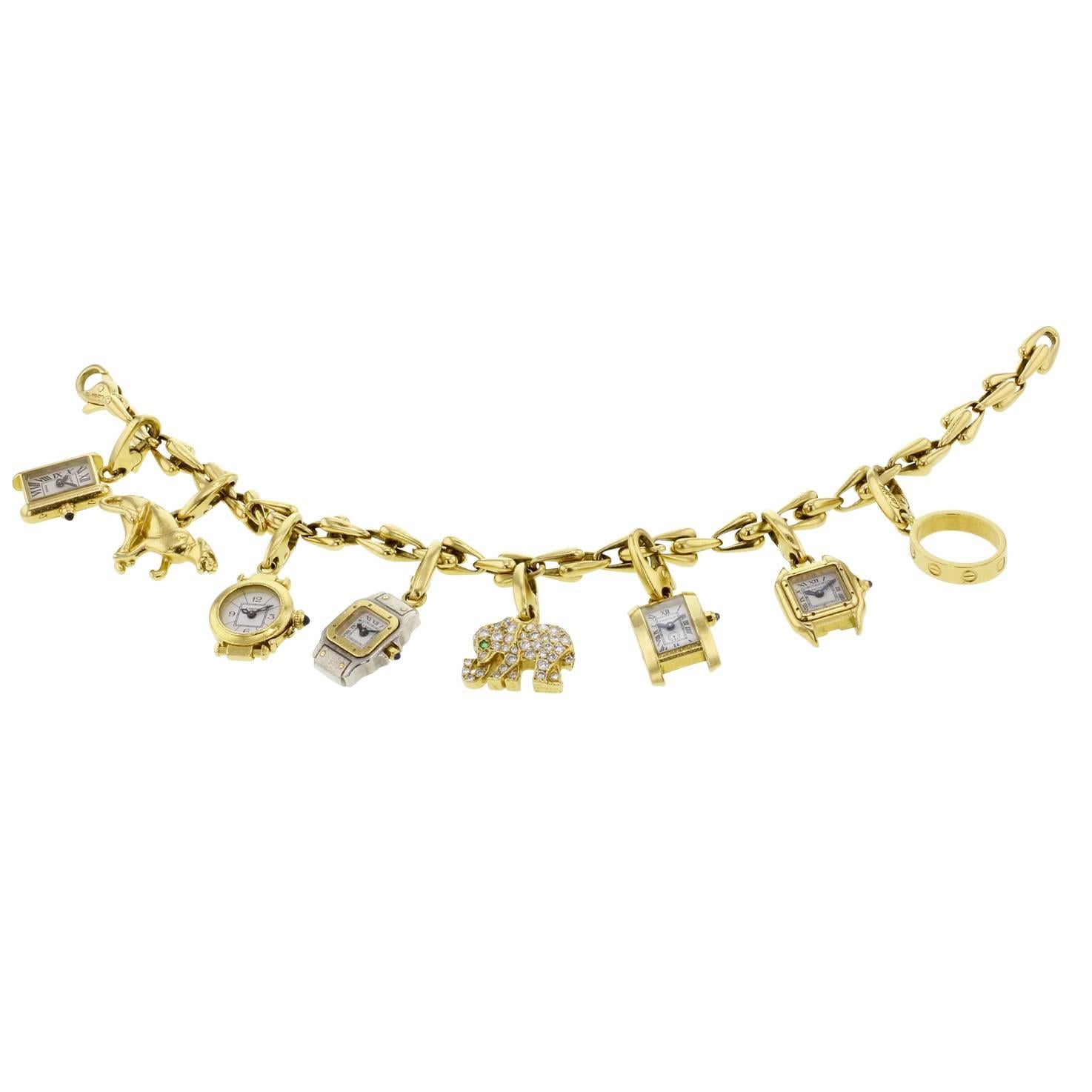 1980s Cartier Gold Charm Bracelet For Sale