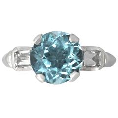 2.45Ct Aquamarine & 0.40Ct Diamond, 18k White Gold Dress Ring - Vintage