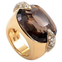 pomellato pin up collection Smoky quartz diamond gold ring