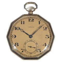 Longines Yellow Gold Enamel Decagon Shape Open Faced Pocket Watch 8
