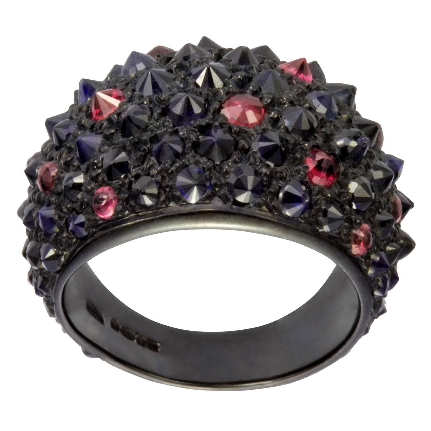 Hannah Martin London Ruby Studded Sapphire Gold Ring For Sale