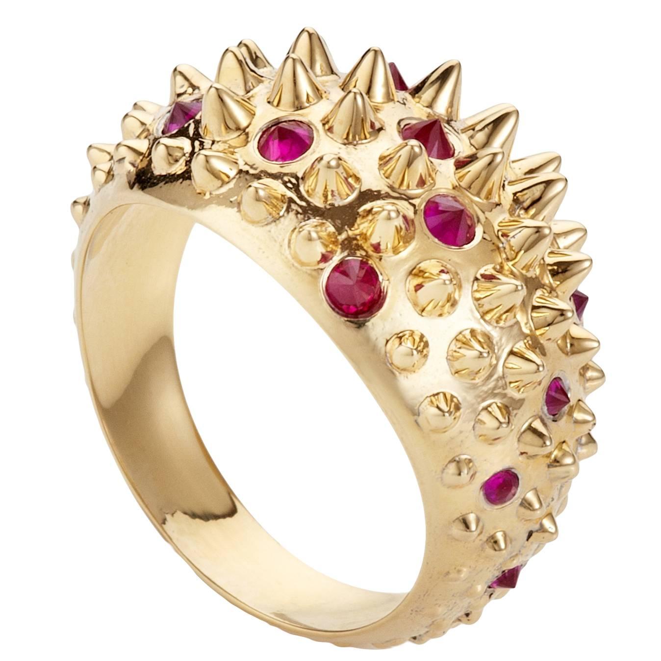 Hannah Martin London Ruby Gold Spiked Ring For Sale
