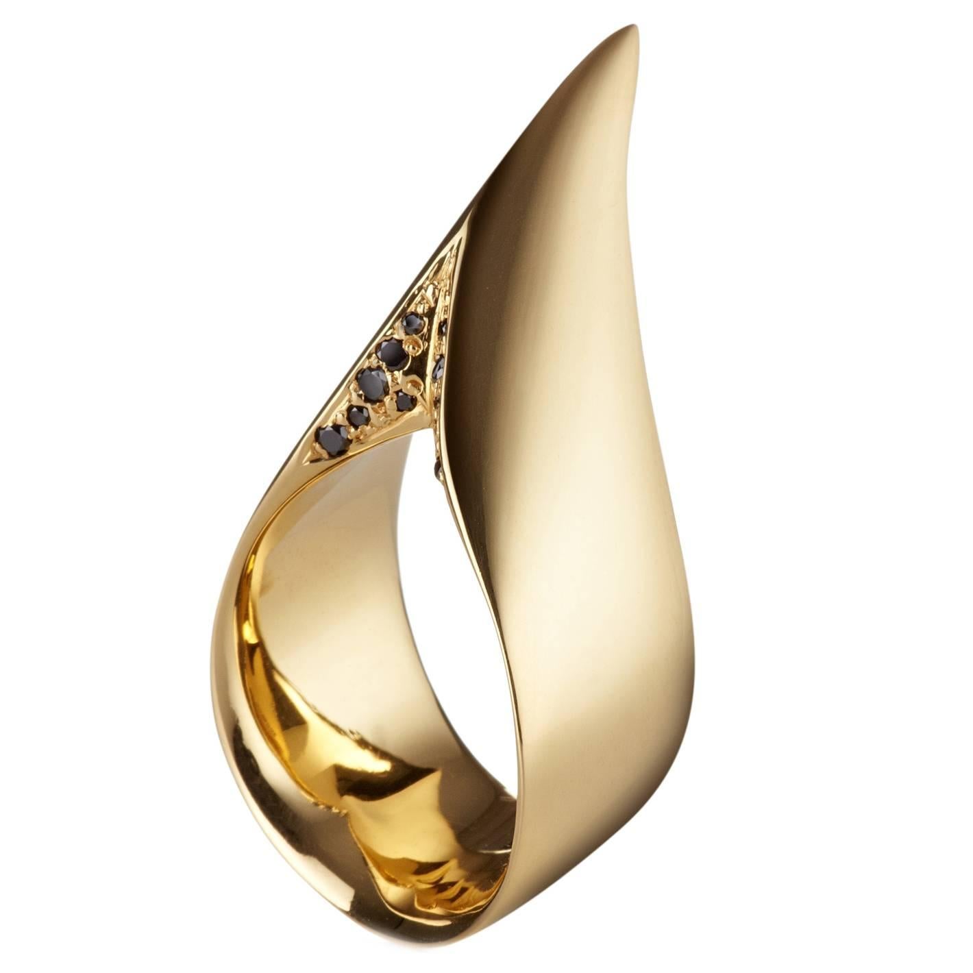Hannah Martin London Black Diamond Gold Sculptural Spur Icon Ring For Sale