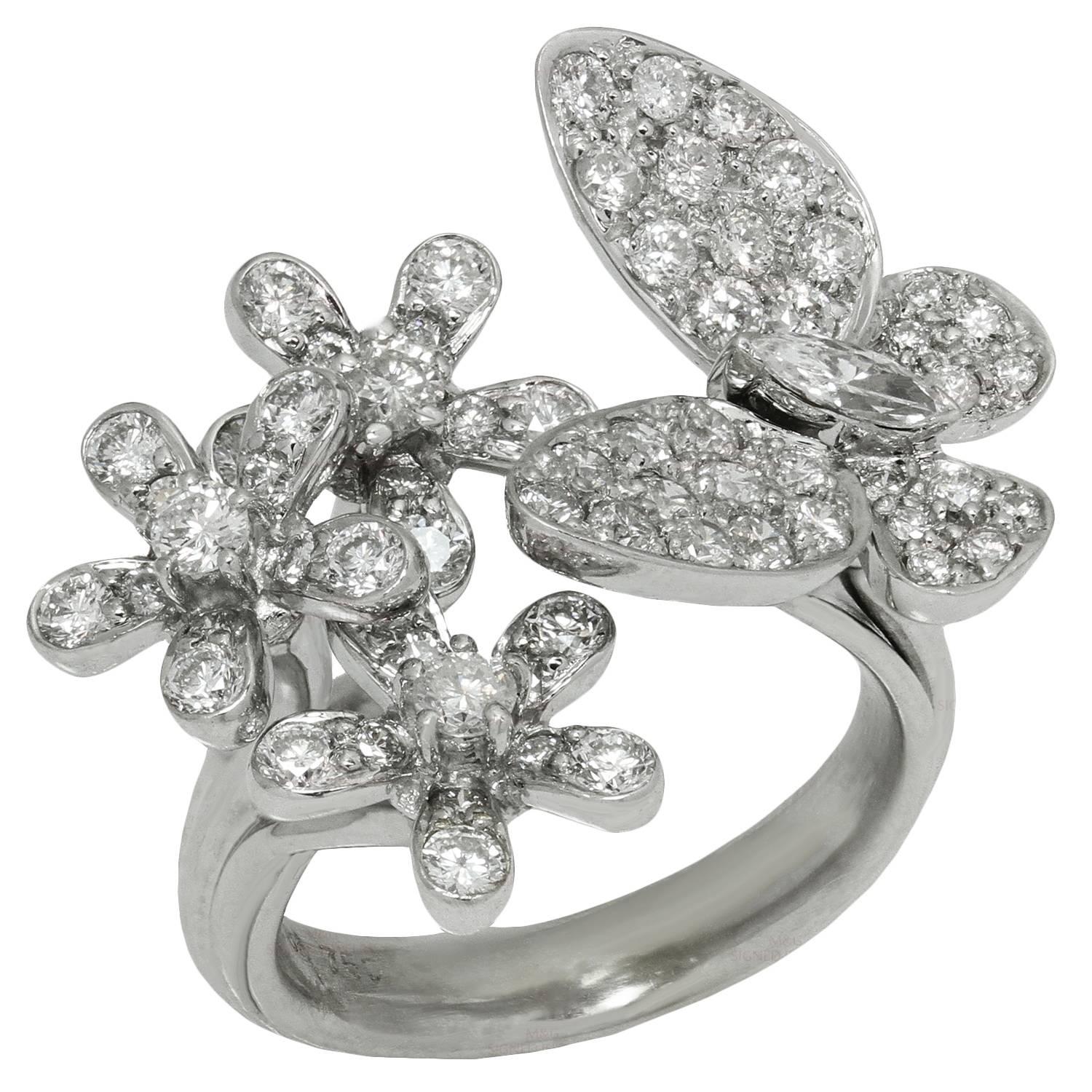 Diamond 18k White Gold Butterfly Flower Ring