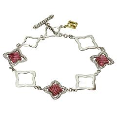 David yurman Pave Diamond Pink Tourmaline Quatrefoil Toggle Bracelet