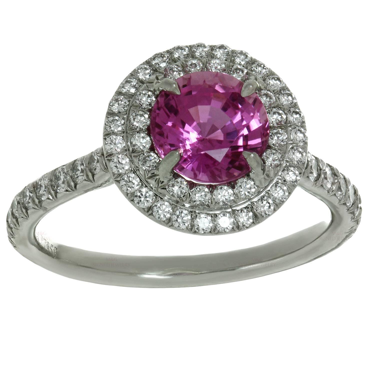 Tiffany and Co. Soleste Pink Sapphire Diamond Platinum Ring For Sale at