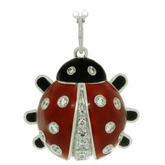 Tiffany & Co. Enamel Diamond Platinum Ladybug Pendant Necklace