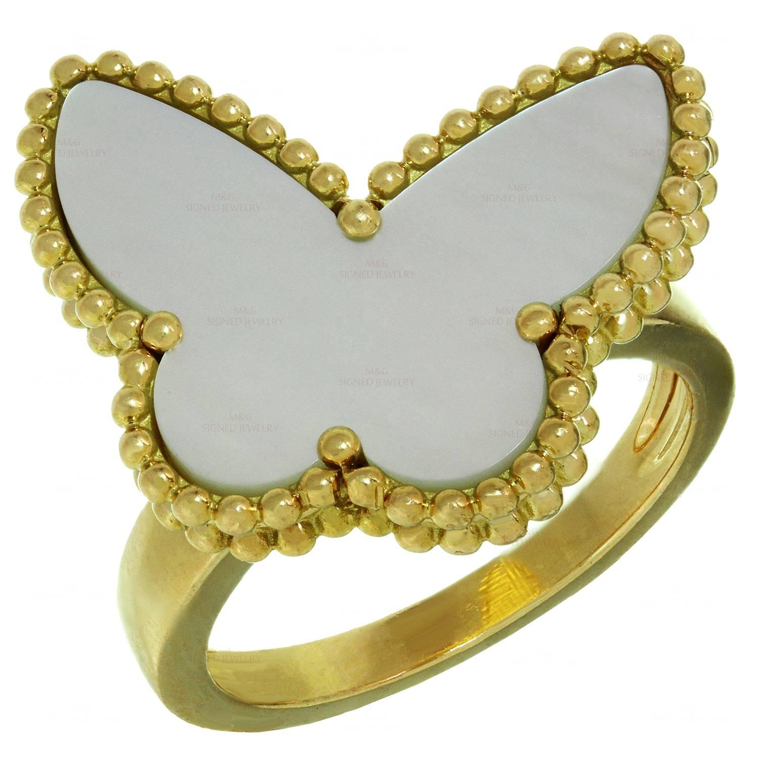 Van Cleef 
Arpels Lucky Alhambra Mother-of-Pearl Yellow Gold Butterfly Ring