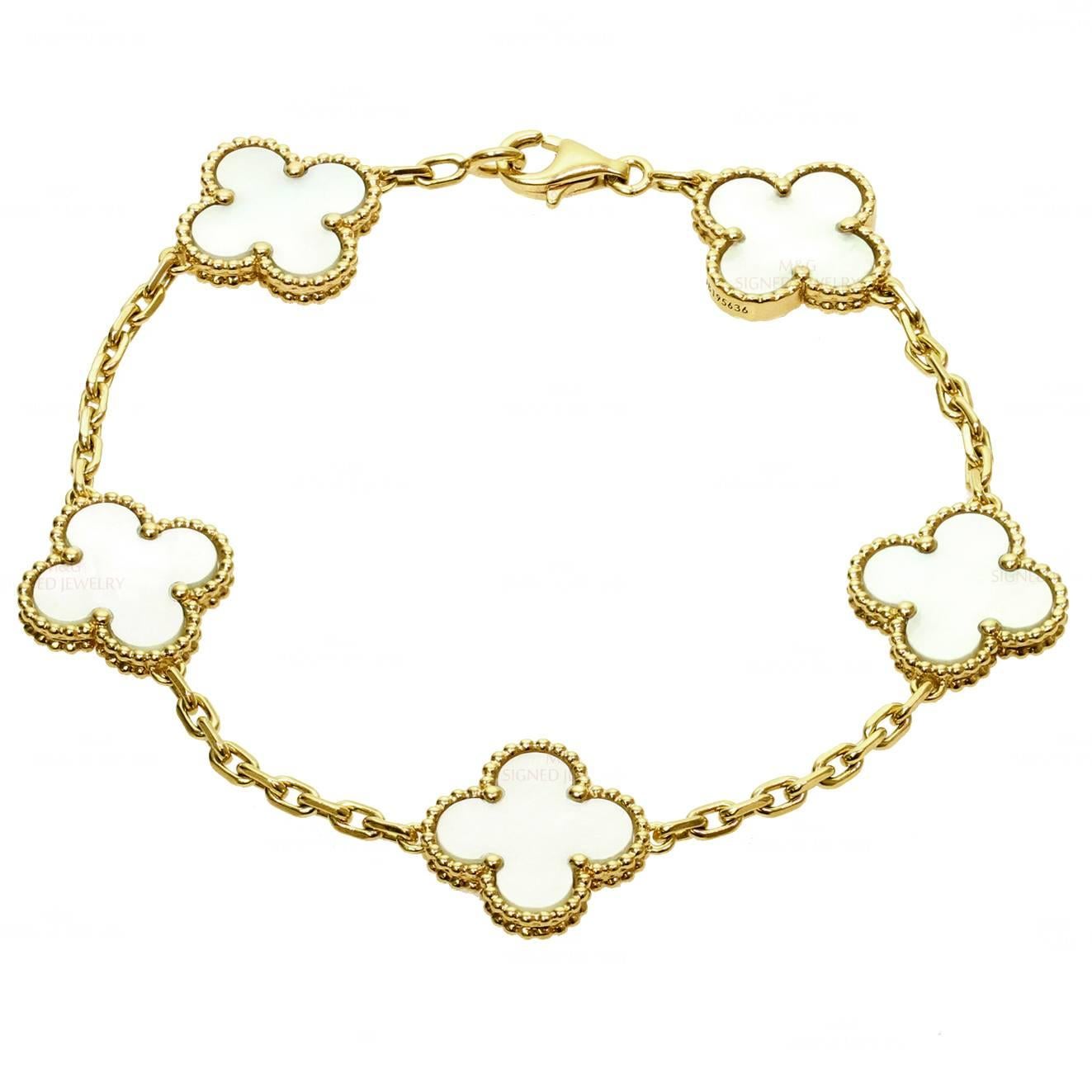 Van Cleef & Arpels Alhambra Mother-of-Pearl Gold 5-Motif Bracelet
