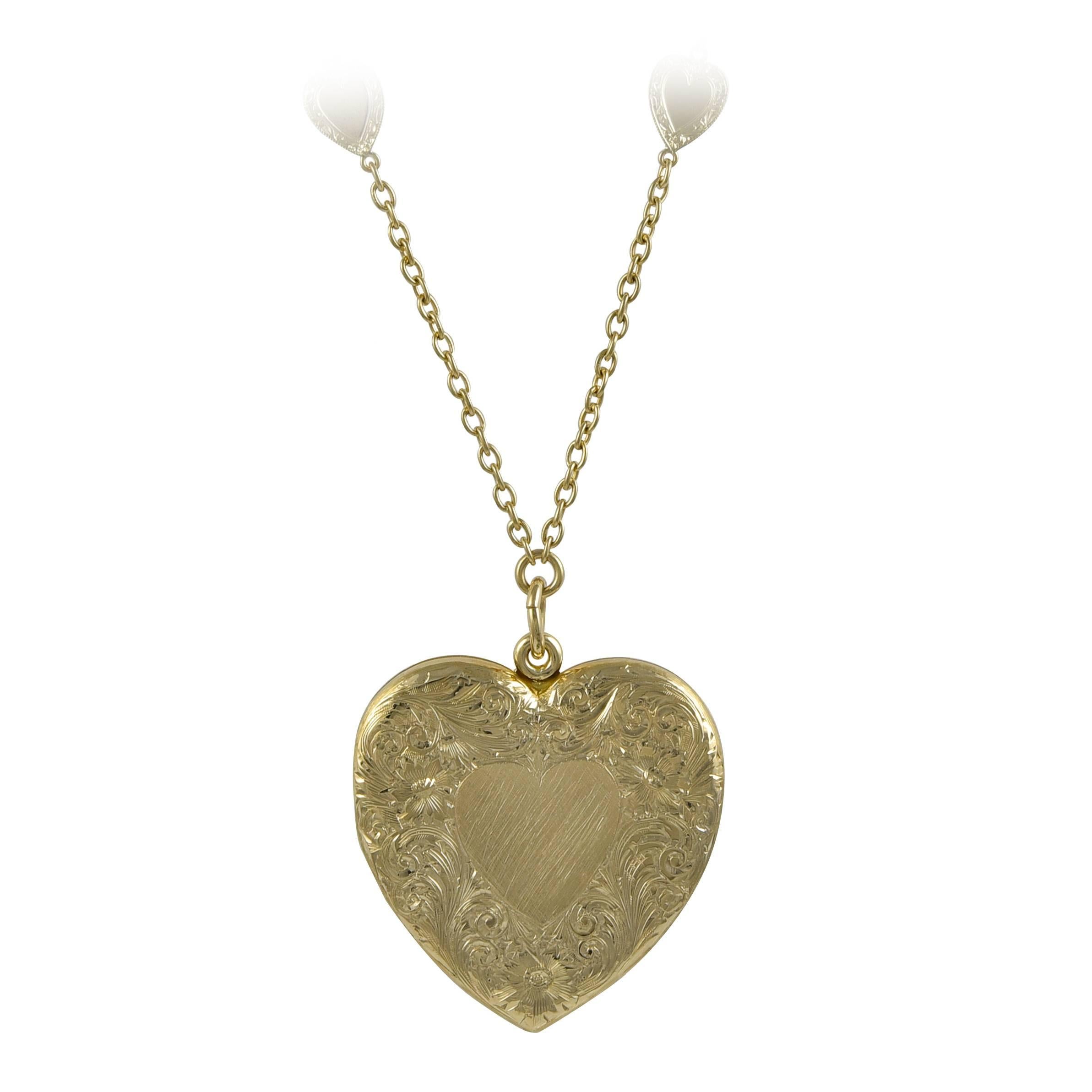 Superb Large Gold Heart Locket and Heart Chain