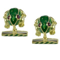 David Webb Enamel gold Frog Cufflinks