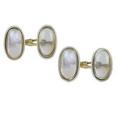 Large Antique Moonstone and Enamel Gold Cufflinks
