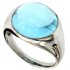 Blue Topaz Cabochon White Gold Modern Ring