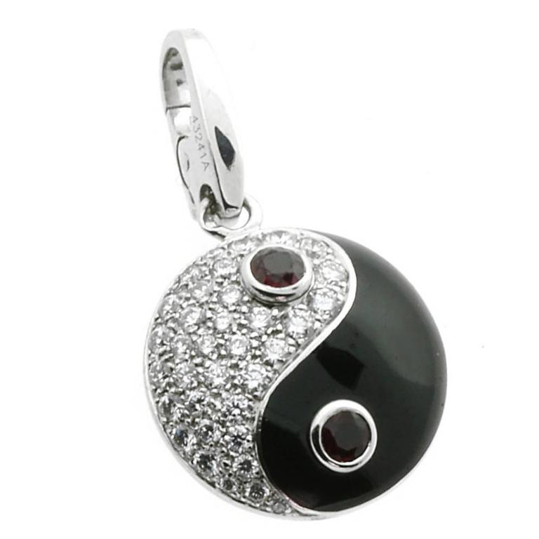 Cartier Black Enamel Ruby Diamond Gold Yin Yang Charm Pendant at 1stDibs