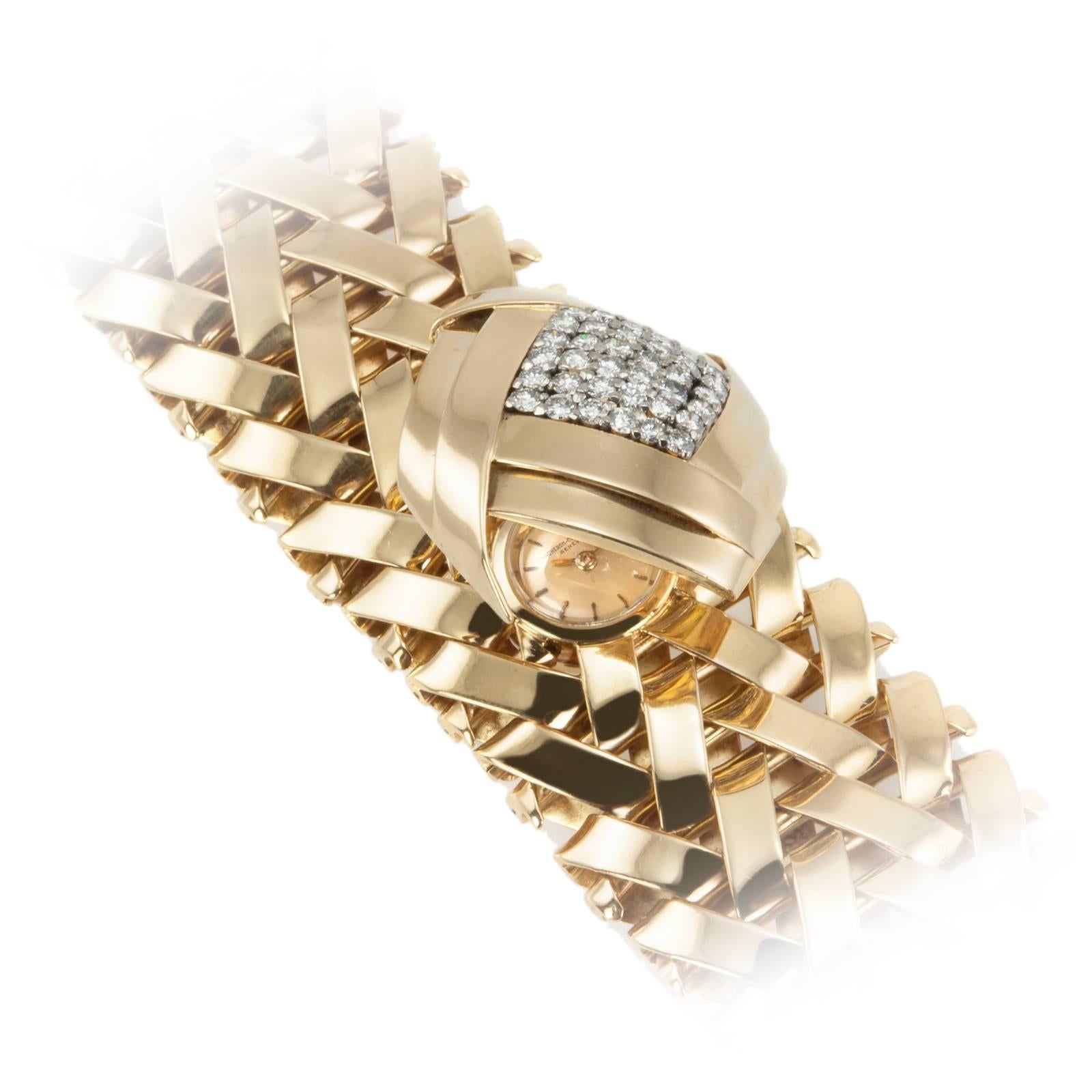 Vacheron & Constantin lady's yellow Gold Diamond Bracelet wristwatch For Sale