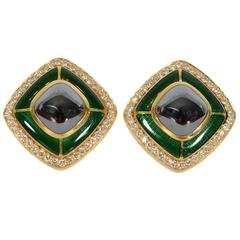 Tiffany & Co. Enamel Hematite Gold Earclips